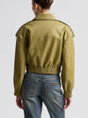 Oversized Strong Shoulder Faux Leather Jacket in Sage