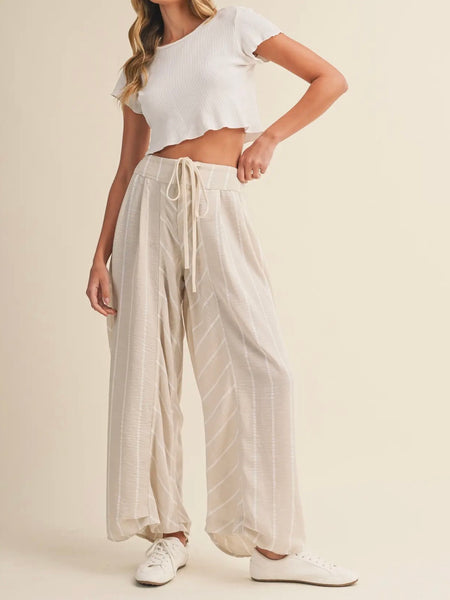 Seal The Deal Stripe Pants in Taupe