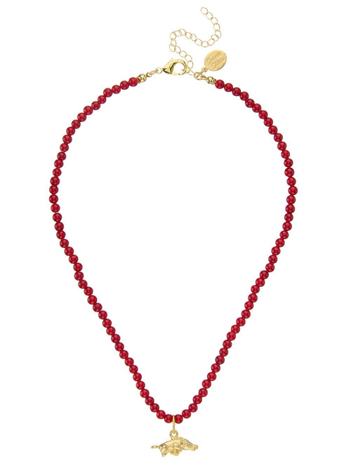 Alys Wild Boar Necklace in Red Coral