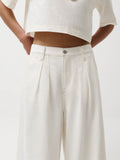 Delphine Pleated Denim Wide Leg in Off White