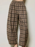 Pursuing Plaid Barrel Pants in Brown