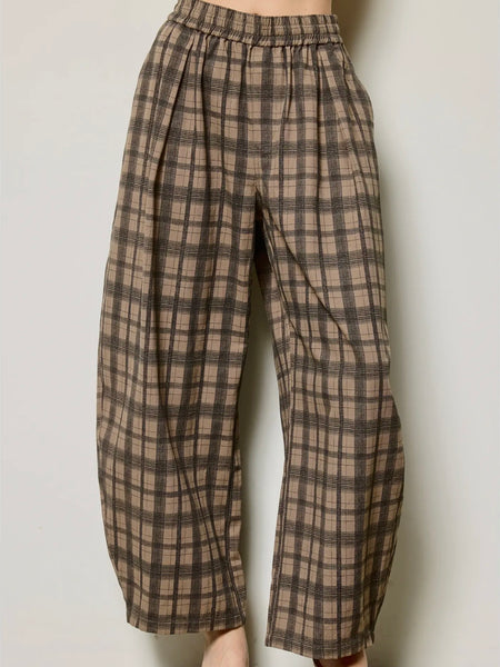 Pursuing Plaid Barrel Pants in Brown