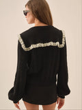 Frenchy Pointelle Knit Cardigan in Black