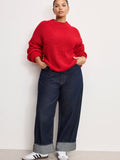 Chunky Knit Mock Neck Sweater in Chili