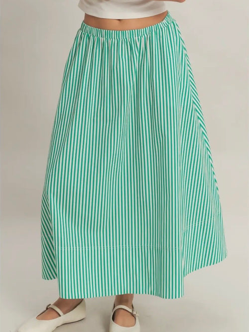Stay Striped Maxi Skirt in Green