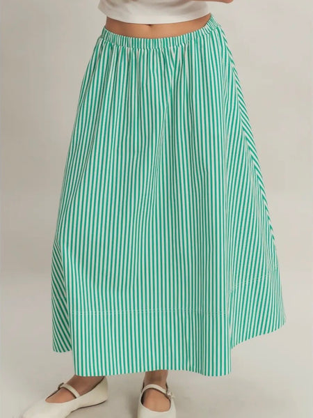 Stay Striped Maxi Skirt in Green