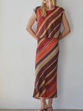 Sunset Stripe Skirt in Chocolate Rust