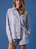Embroidered Flag Button Down in Navy & White