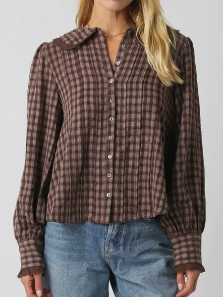 We're All Plaid Here Blouse in Brown