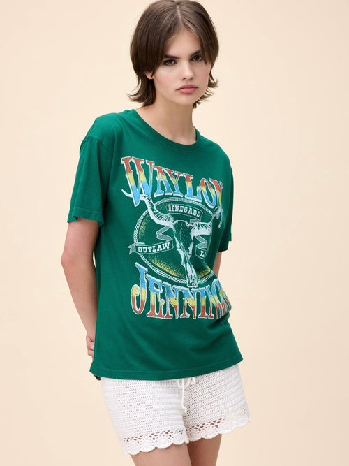 Waylon Jennings Outlaw Legend Boyfriend Tee in Hunter