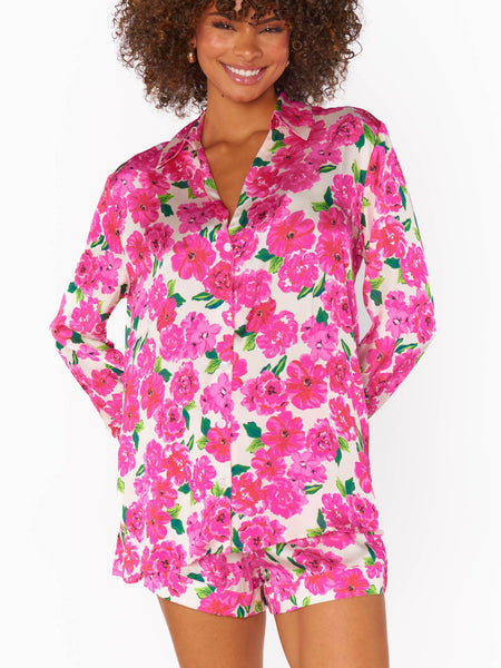 Early Riser PJ Set in Pink Floral Soiree Silky