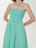 Bianca Smocked Dress in Blue Green Stripe