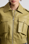Oversized Strong Shoulder Faux Leather Jacket in Sage