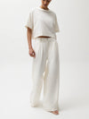 Delphine Pleated Denim Wide Leg in Off White