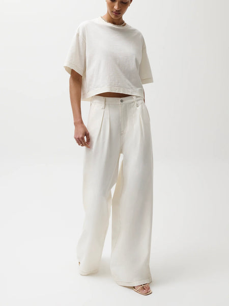 Delphine Pleated Denim Wide Leg in Off White