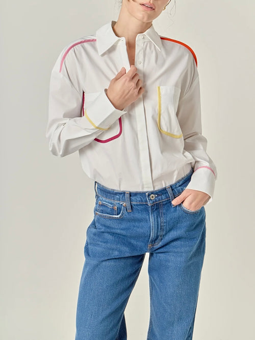 Piped To Perfection Button Up in White