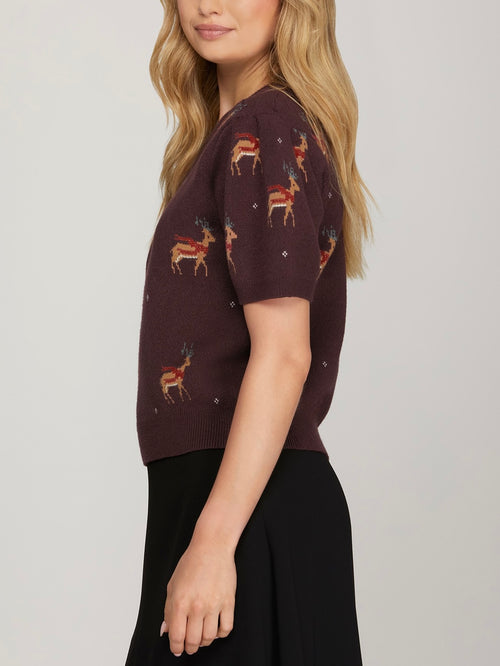 Dancing & Prancing Sweater in Wine
