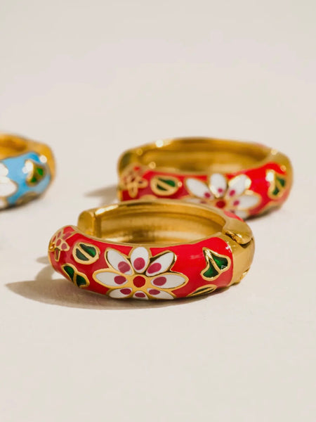 Isabeau Floral Hoops in Red