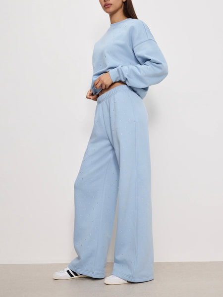 Crystal Wide Leg Sweatpants in Winter Sky