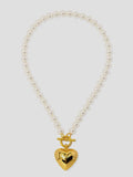 Heart Charm Pearl Collar Necklace