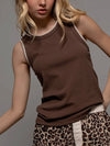 Make It Easy Crochet Trim Tank in Brown