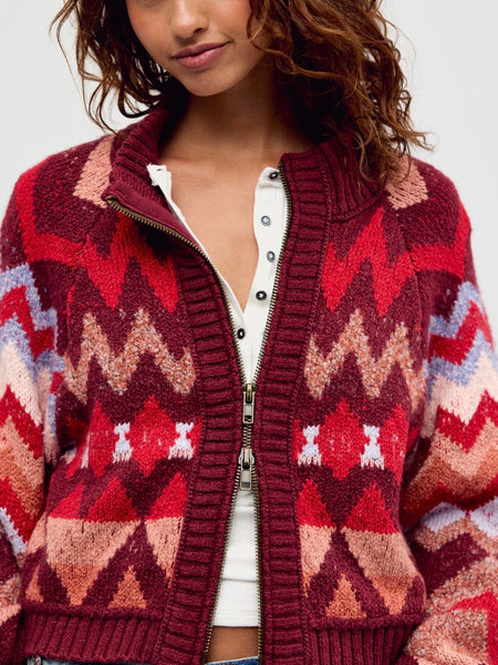 Sundazed Jacquard Cardi in Crimson Frost