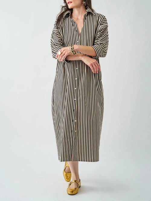 Colette Shirt Dress in Black & Cream