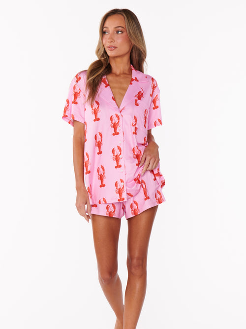 Sunday Morning PJ Set in Pink Lobster Jersey