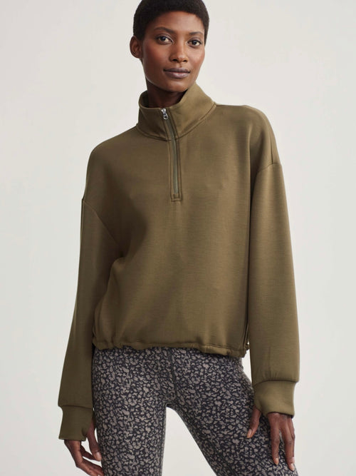 Sian Cropped Half Zip Midlayer in Dark Olive