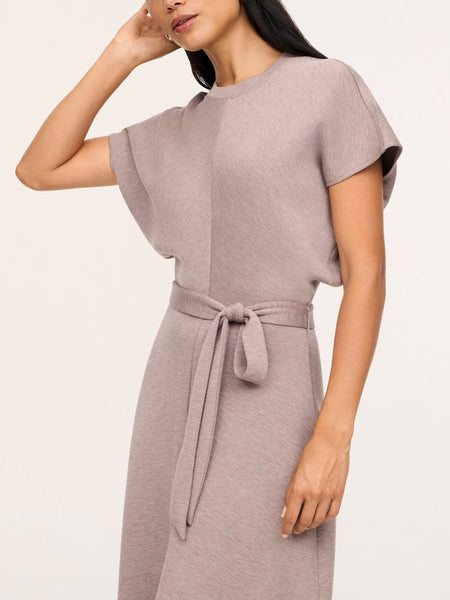 AirEssentials Draped Tie Waist Maxi Dress in Taupe Heather