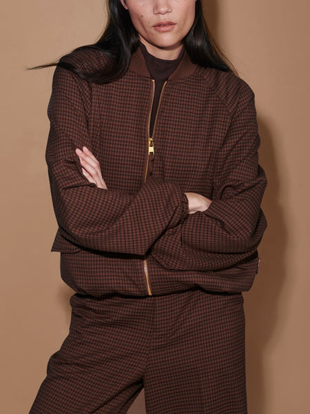 Keagan Short Blouson Jacket in Dark Cocoa Mini Check