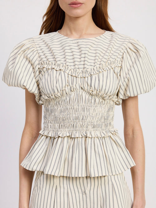 Azra Top in Ivory & Navy Pinstripe