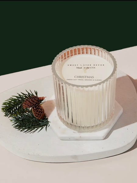 Christmas Candle Ribbed Jar 12oz