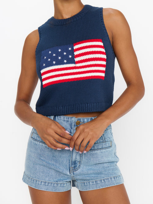 Milo Tank in Navy Flag Knit
