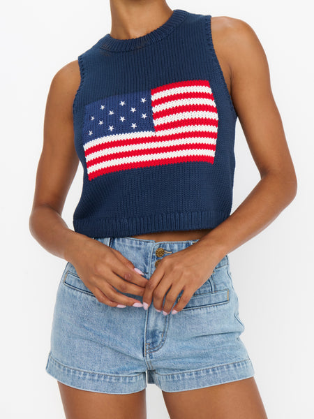 Milo Tank in Navy Flag Knit