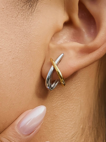 Staven Crossover Earrings in Two Tone