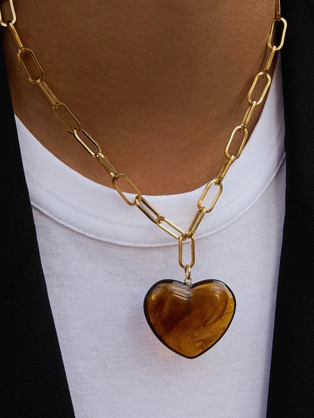 Rouelle Heart Chain Necklace in Brown