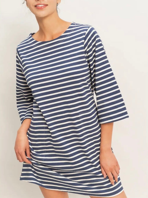Somebody's Stripe Mini Dress in Navy