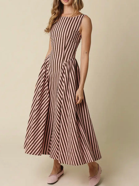 Bottom Line Maxi Dress in Pink & Brown