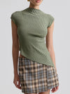 Radial Rib Asymmetrical Top in Olive