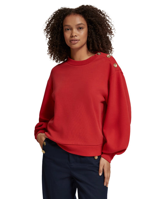 Buttoned Shoulder Detail Sweatshirt in Lipstick Red