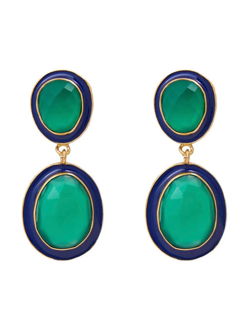 Elaine Drop Earrings in Navy & Green
