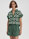 Joelle Crochet Polo Top in Cilantro
