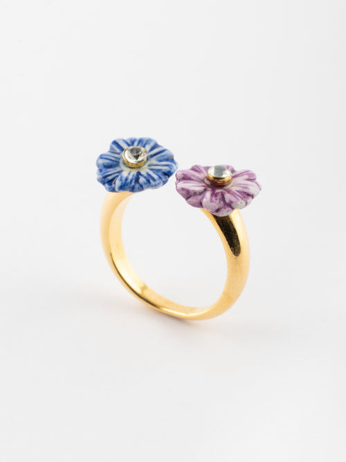 Blue & Violet Aster Flowers Face To Face Ring