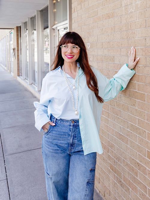 My Other Side Button Up in Mint Combo