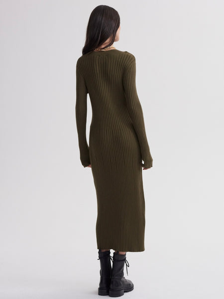 Axel Rib Knit Midi Dress in Olive Night