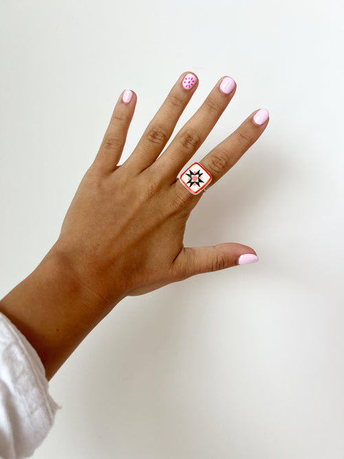 Quilt Square Porcelain Ring in Star