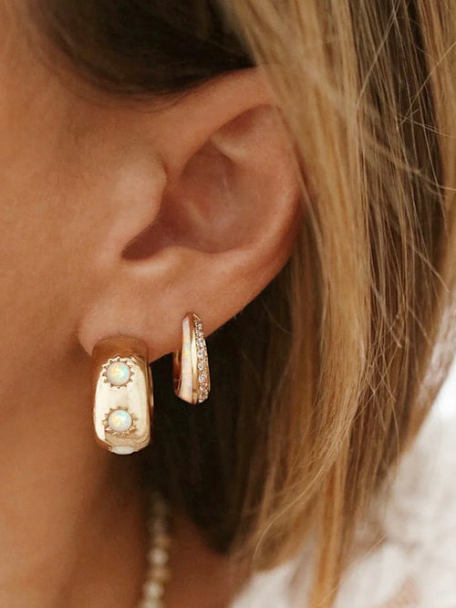 Chunky Stone Hoops in White Opal