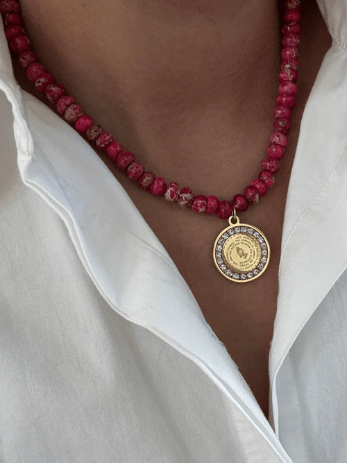 Watercolor Prayer Warrior Necklace in Berry