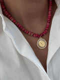 Watercolor Prayer Warrior Necklace in Berry